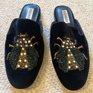 Steve Madden Black Velvet Embellished Mules